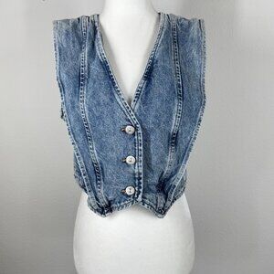 Zara Denim Vest Button Front Medium Wash Size Small Retro